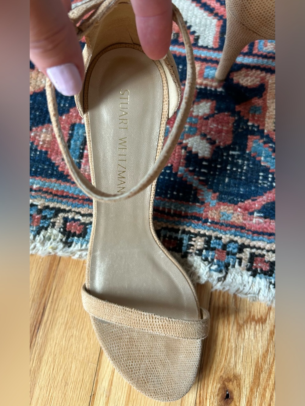 Stuart Weitzman Nudist Embossed Nude Leather Ankle Strap Sandals Heels 10M NWOB - Picture 3 of 7